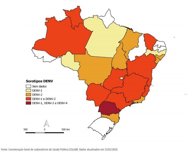 Mapa termico que demonstra dados sobre os lugares com maior números de caso de dengue no Brasil.